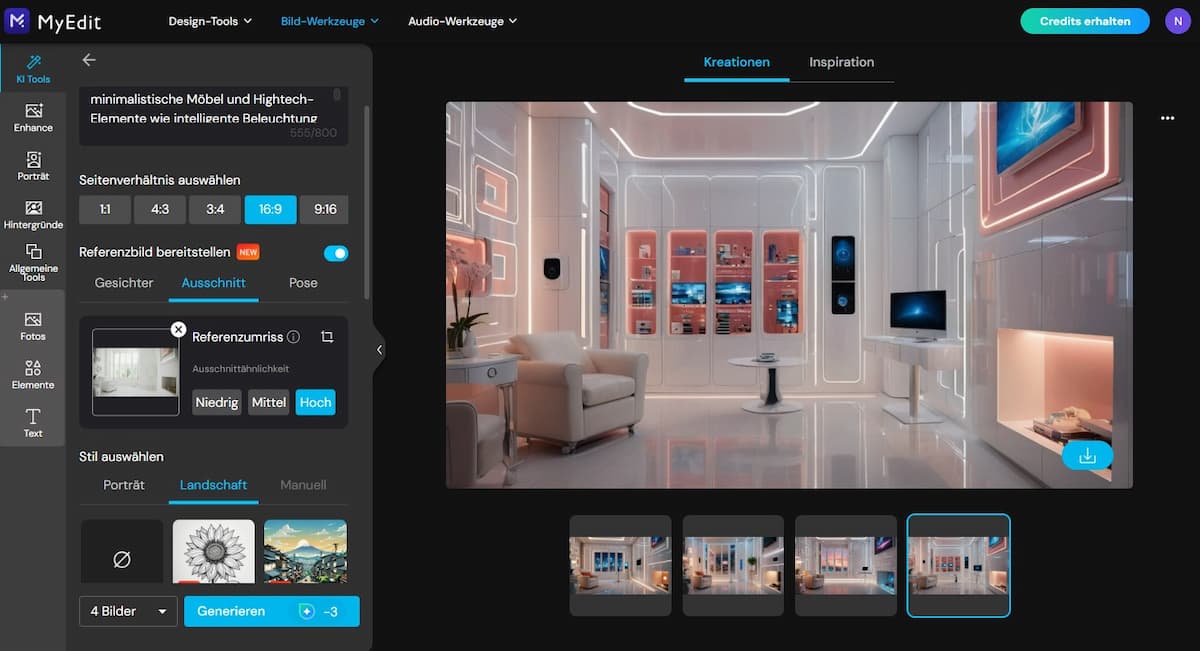 Moderne Einrichtung mit KI testen